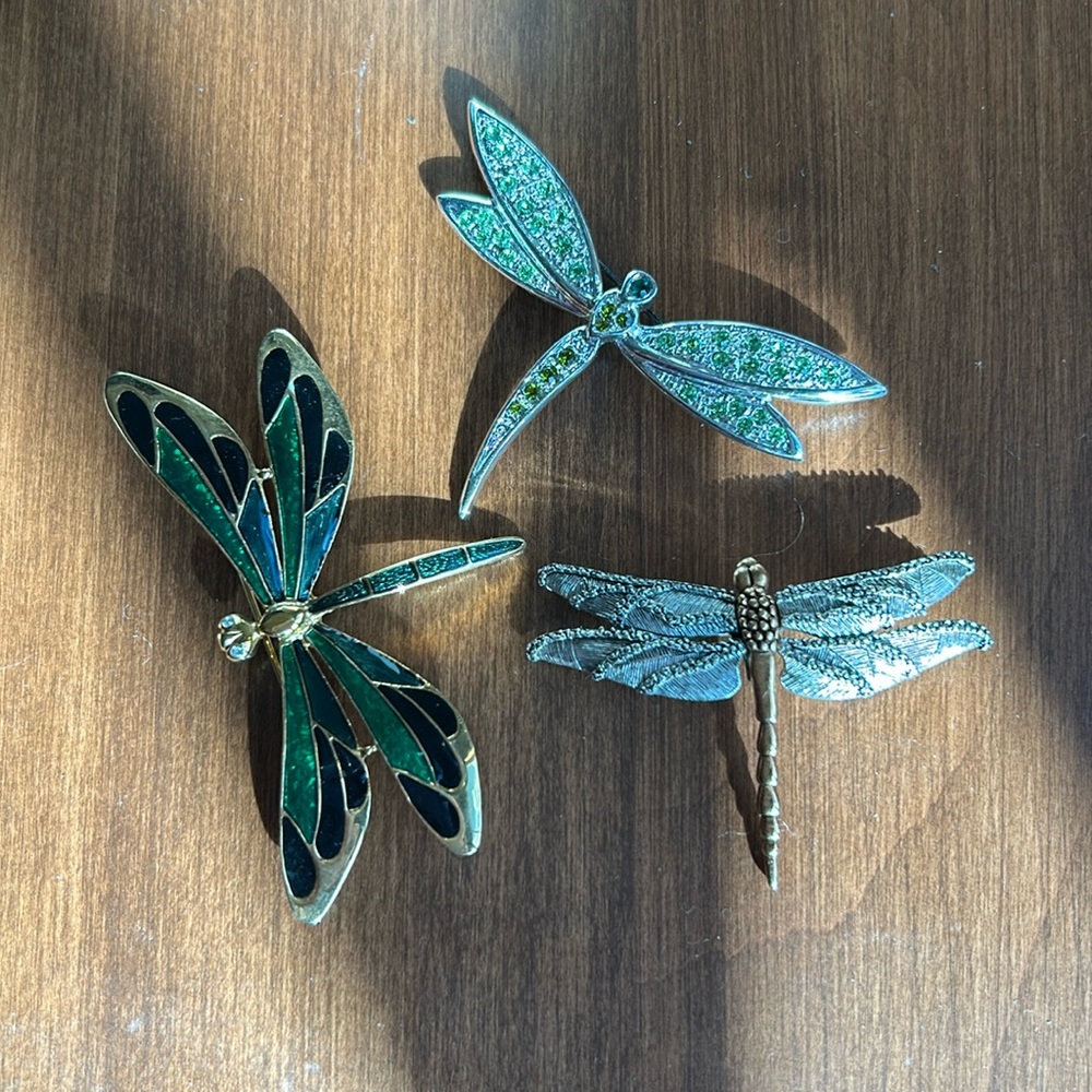 Lot of 3 Enameled Crystal Dragonfly Pins